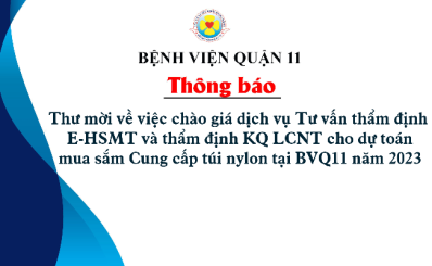 Thư mời về việc chào giá dịch vụ Tư vấn thẩm định E-HSMT và thẩm định KQ LCNT cho dự toán mua sắm Cung cấp túi nylon tại BVQ11 năm 2023
